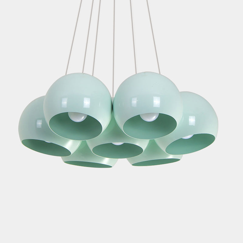 Blue Dome Multi Hanging Light Macaron 7 Heads Iron Ceiling Pendant Lamp for Living Room