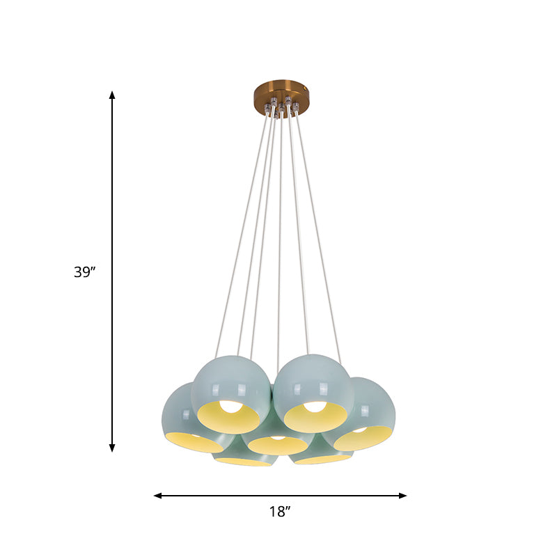 Blue Dome Multi Hanging Light Macaron 7 Heads Iron Ceiling Pendant Lamp for Living Room
