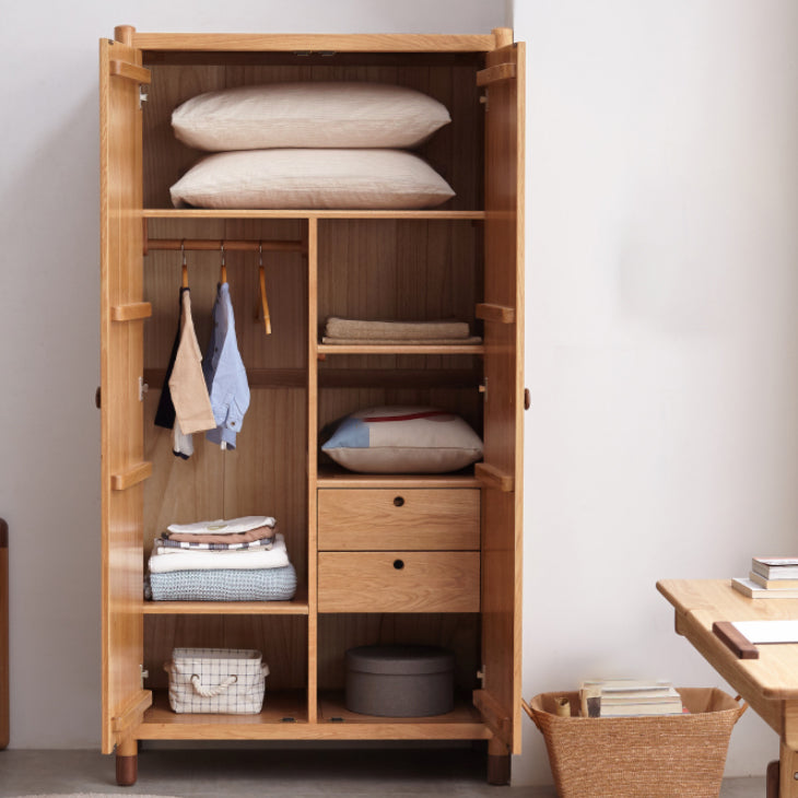 Light Wood Oak with Drawer with Garment Rod Shelved Door Youth Armoire