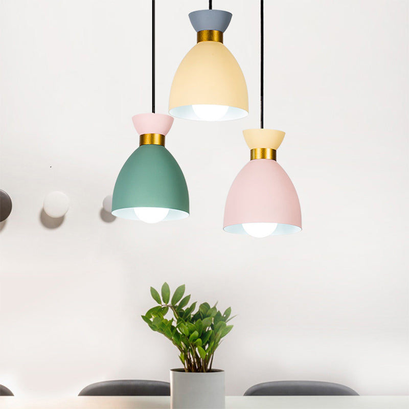 Macaron 3 Light Cluster Pendant Green-Yellow-Pink Cup Hanging Light Fixture with Aluminum Shade