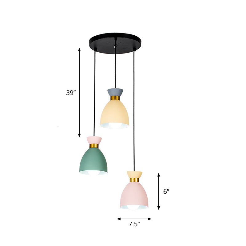 Macaron 3 Light Cluster Pendant Green-Yellow-Pink Cup Hanging Light Fixture with Aluminum Shade
