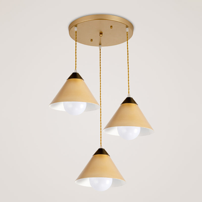 Conical Metal Multiple Hanging Light Postmodern 3 Heads Black and Gold Pendant Lamp with Round/Linear Canopy