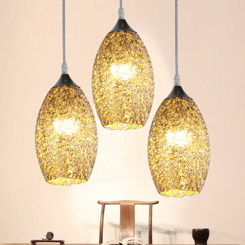 Aluminum Cluster Oval Pendant Contemporary 3 Bulbs Chrome Hanging Ceiling Light for Dining Room