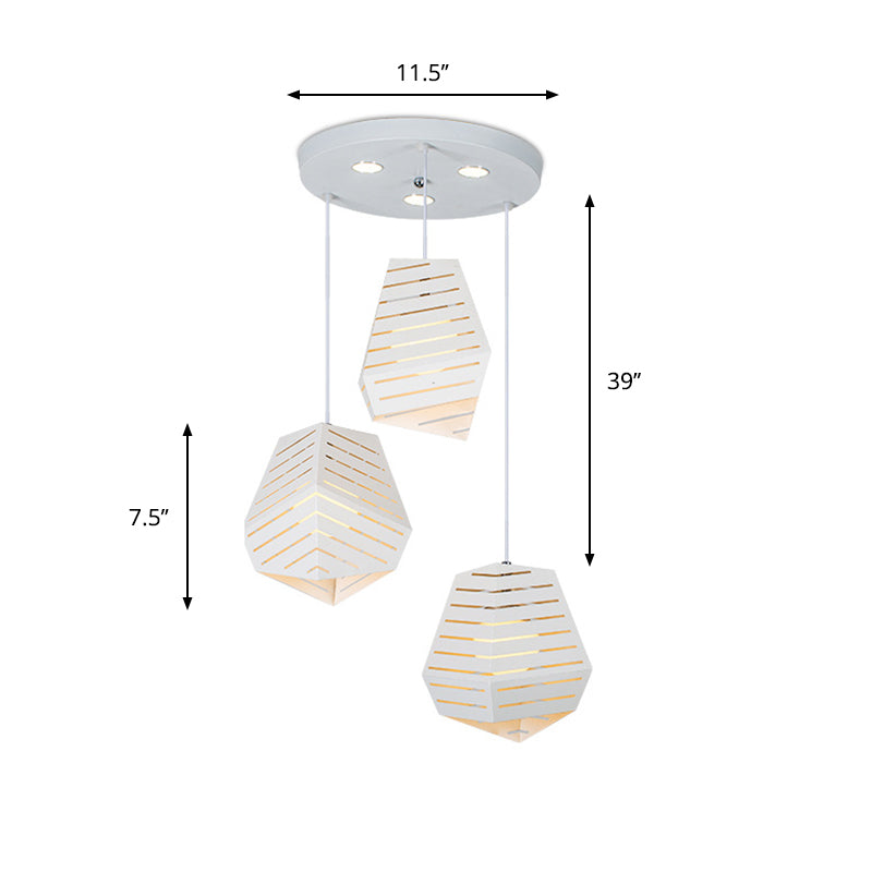Hollowed Rock Shape Multi Light Pendant Modern Iron 3-Light Dining Table Suspended Lighting Fixture in White
