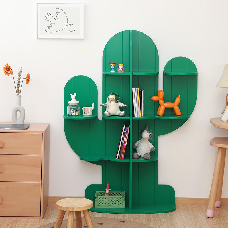 Green Book Shelf in Solid Wood Freestanding Cactus Shape Shelf Bookcase