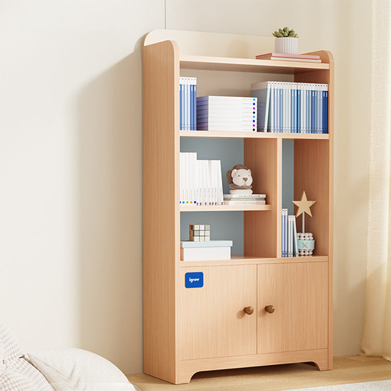 Contemporary Closed Back Book Shelf Solid Wood Cubby Storage Bookcase in Light Wood