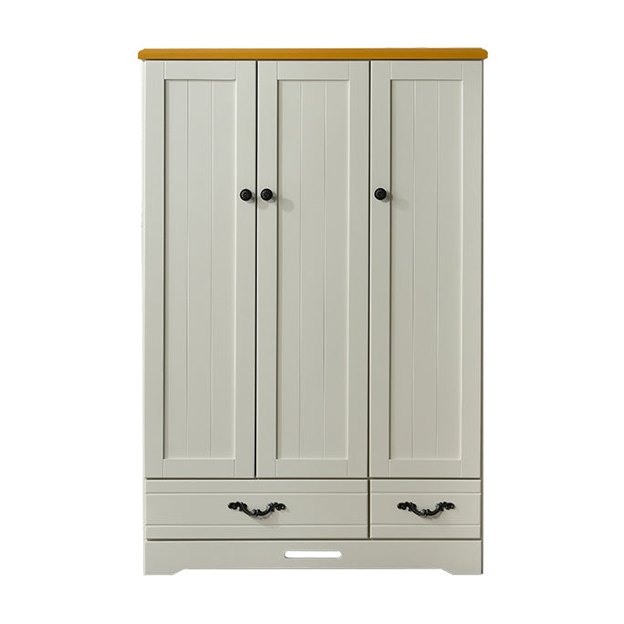 Solid Wood Kid's Wardrobe Contemporary Kids Closet with Lower Storage Drawers