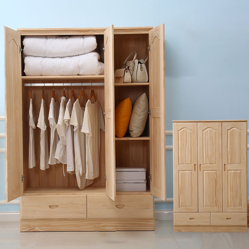 Pine Kid's Wardrobe Contemporary Kids Closet with Lower Storage Drawers