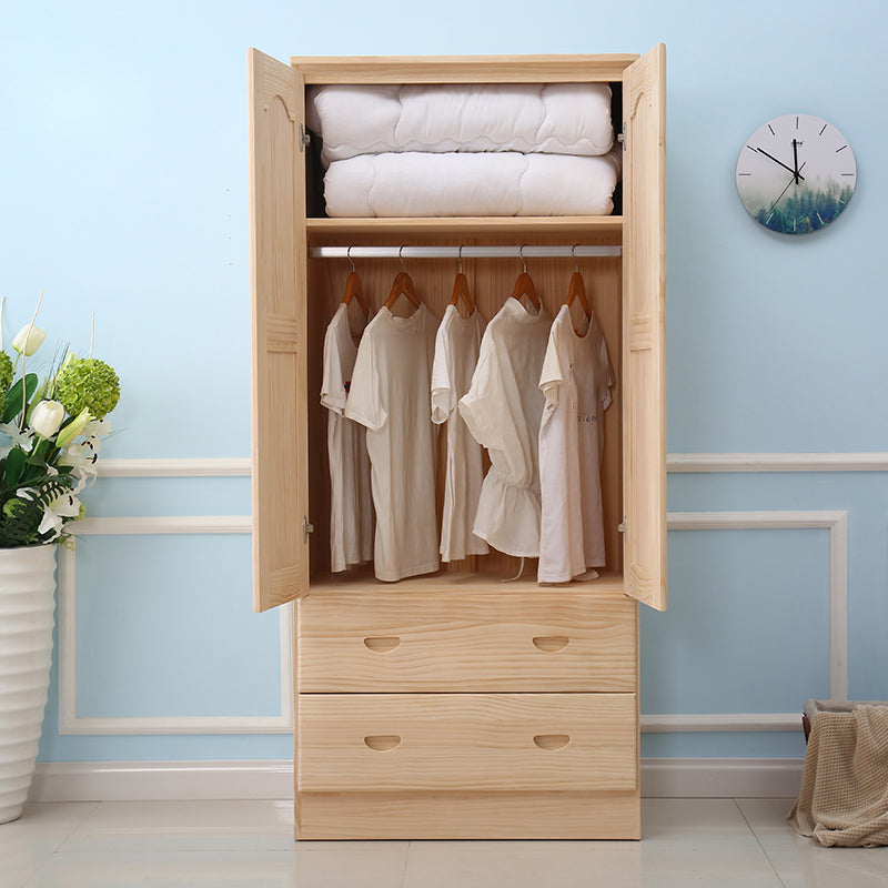 Pine Kid's Wardrobe Contemporary Kids Closet with Lower Storage Drawers