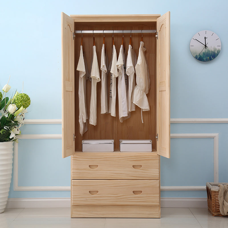 Pine Kid's Wardrobe Contemporary Kids Closet with Lower Storage Drawers