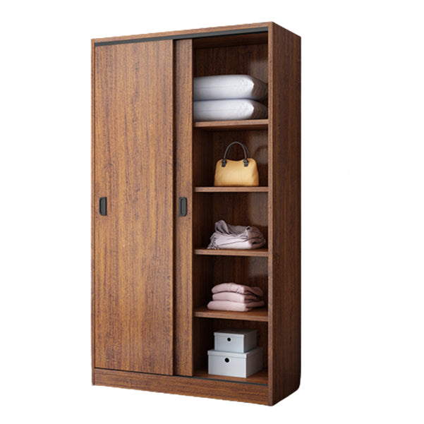 Manufactured Wood Kid's Wardrobe Walnut Color Kids Closet with Sliding Barn Door