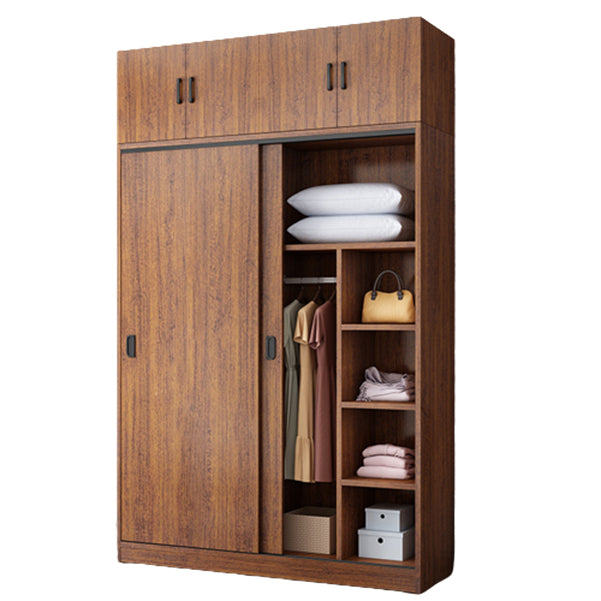 Manufactured Wood Kid's Wardrobe Walnut Color Kids Closet with Sliding Barn Door