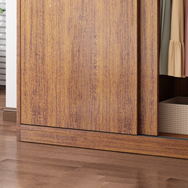 Manufactured Wood Kid's Wardrobe Walnut Color Kids Closet with Sliding Barn Door