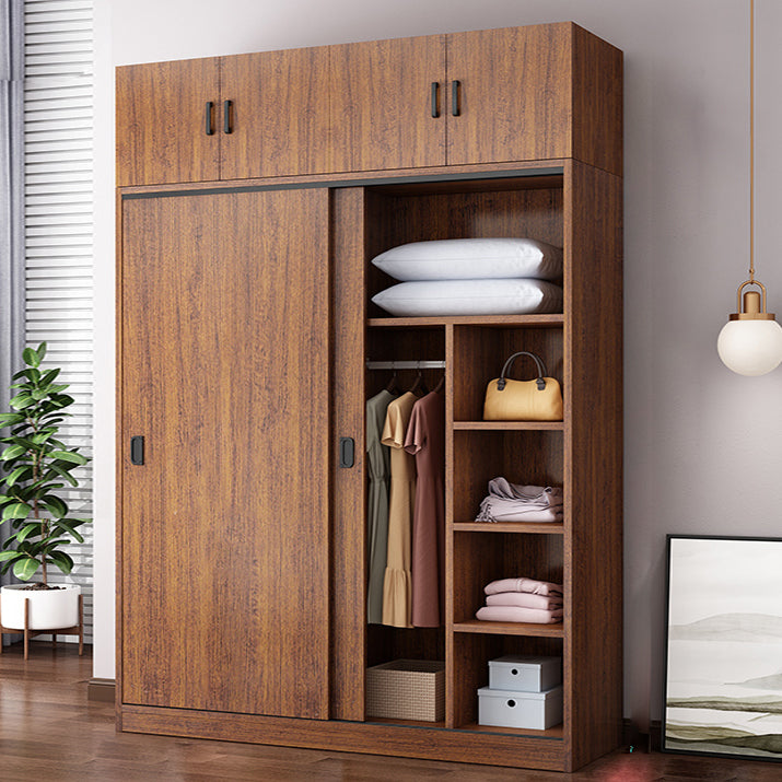 Manufactured Wood Kid's Wardrobe Walnut Color Kids Closet with Sliding Barn Door