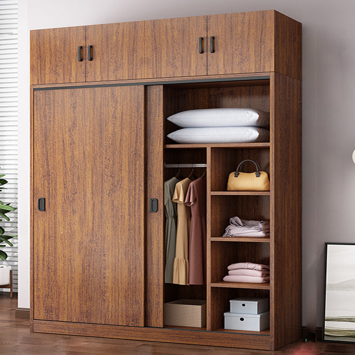 Manufactured Wood Kid's Wardrobe Walnut Color Kids Closet with Sliding Barn Door