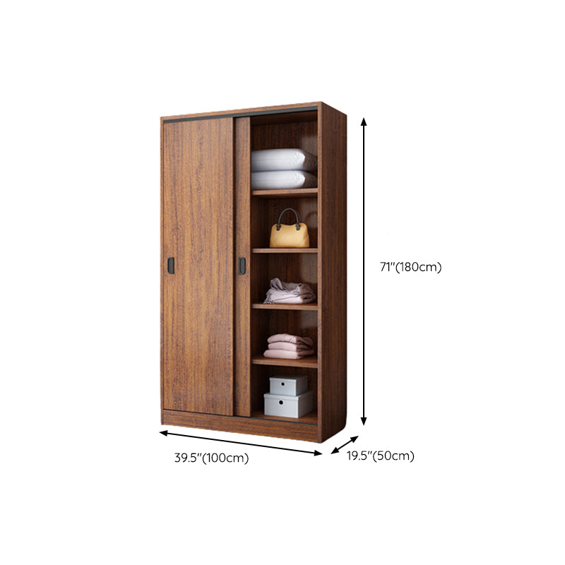 Manufactured Wood Kid's Wardrobe Walnut Color Kids Closet with Sliding Barn Door