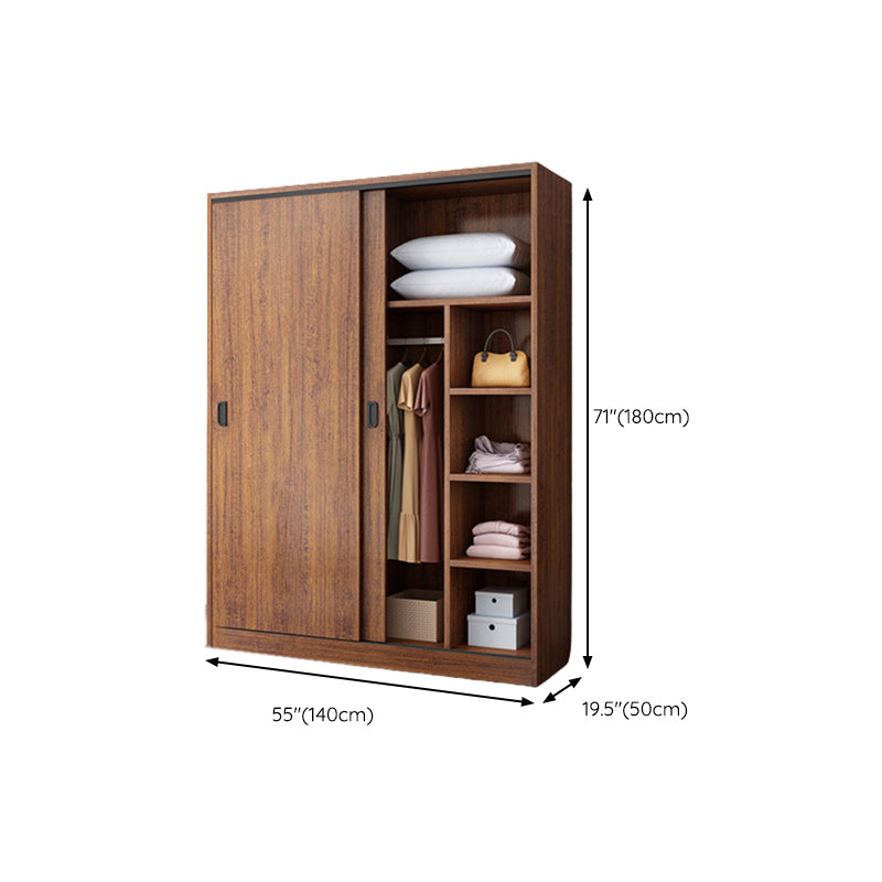Manufactured Wood Kid's Wardrobe Walnut Color Kids Closet with Sliding Barn Door