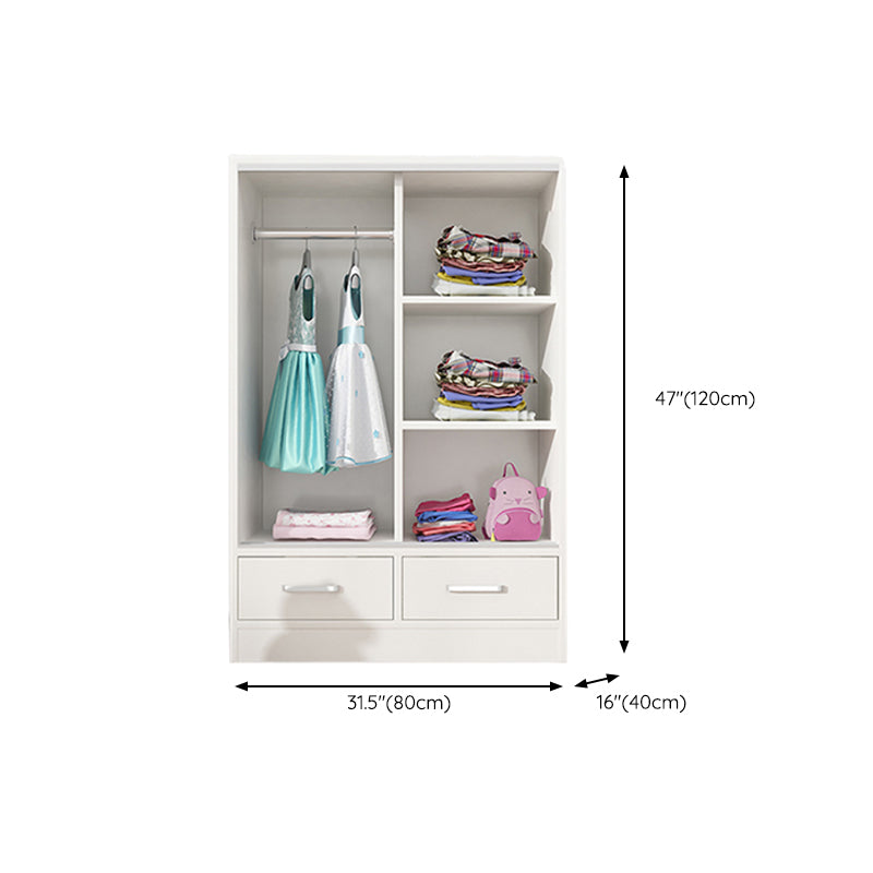 Manufactured Wood Kid's Wardrobe Contemporary White Kids Closet with Garment Rod