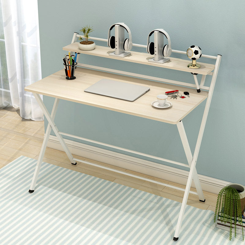 Study Desk with Storage Shelves Wood Foldable Home Writing Desk