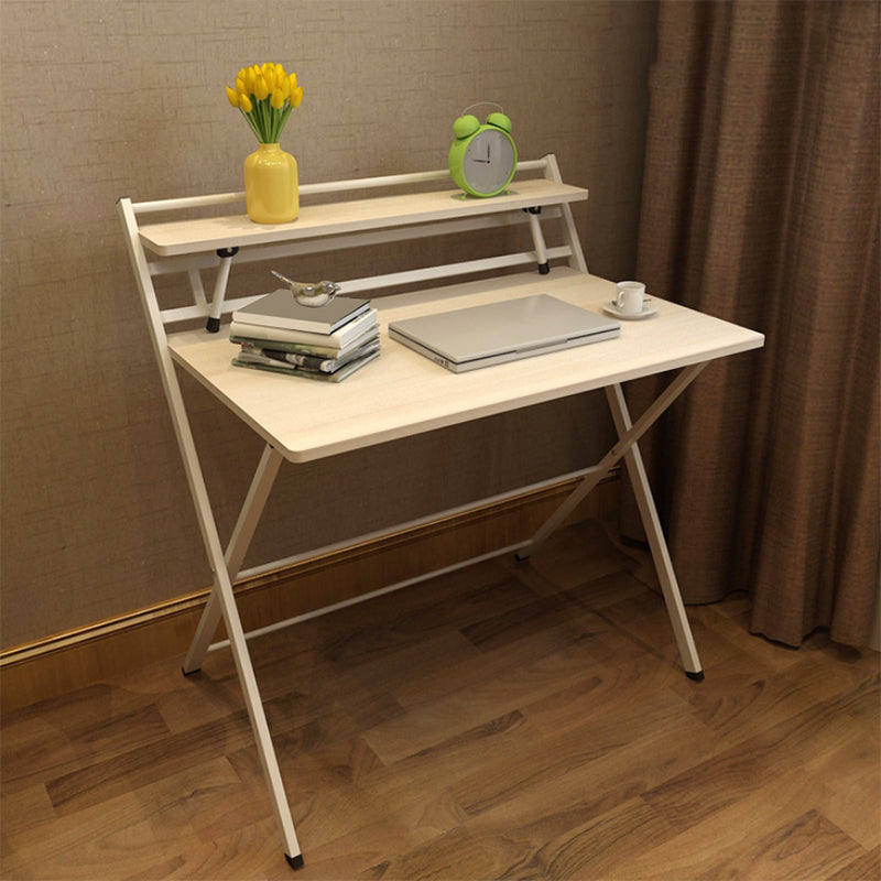 Study Desk with Storage Shelves Wood Foldable Home Writing Desk