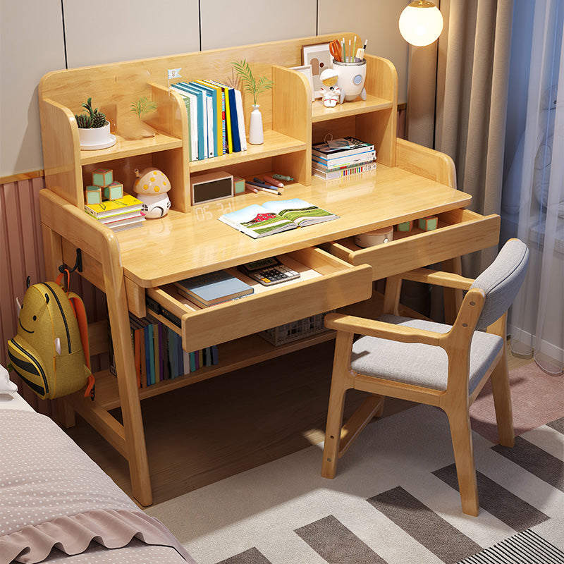 Adjustable Kids Desks & Chair Set with Hutch Solid Wood 43.3" H Child Desks Writing Desks