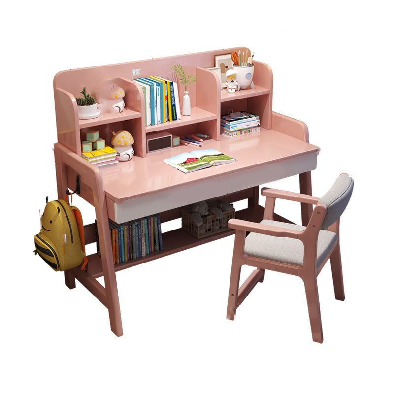 Adjustable Kids Desks & Chair Set with Hutch Solid Wood 43.3" H Child Desks Writing Desks