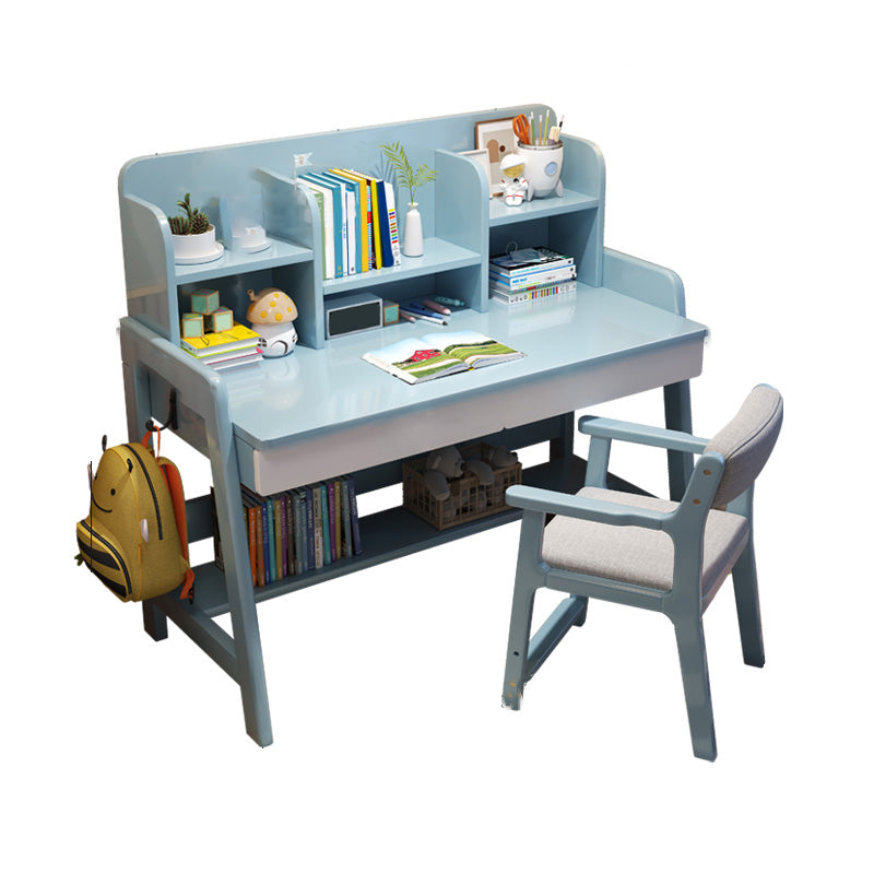 Adjustable Kids Desks & Chair Set with Hutch Solid Wood 43.3" H Child Desks Writing Desks