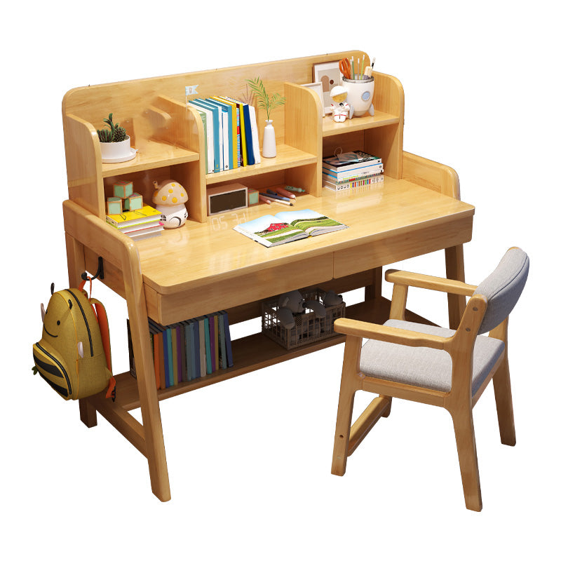 Adjustable Kids Desks & Chair Set with Hutch Solid Wood 43.3" H Child Desks Writing Desks