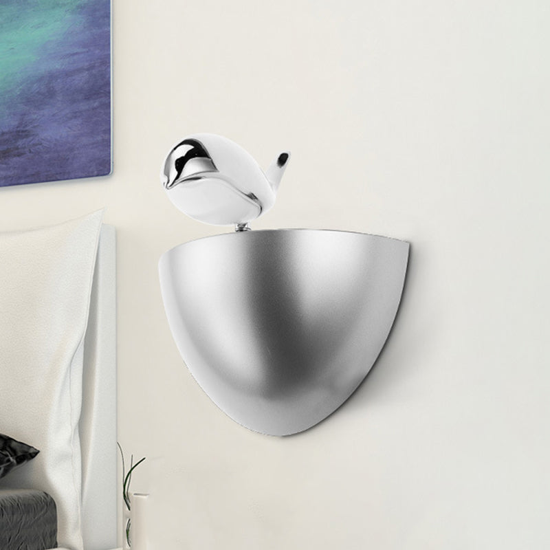 Silver/Gold Birdie Wall Lamp Kids Aluminum LED Sconce Light Fixture with Quarter Sphere Stand