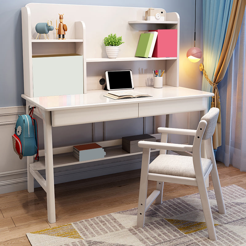 Solid Wood Study Desk Home Table with Storage 2 Drawers and Shelves
