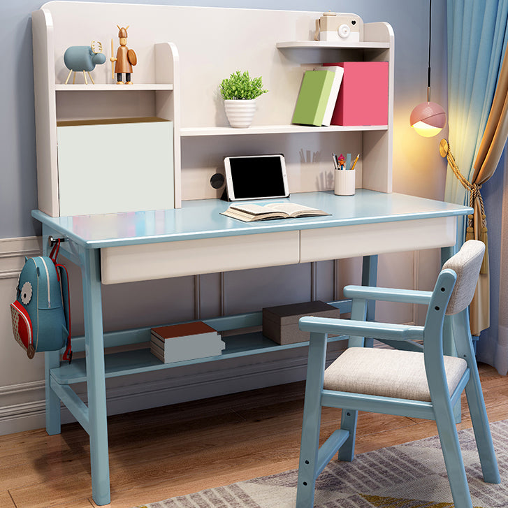 Solid Wood Study Desk Home Table with Storage 2 Drawers and Shelves