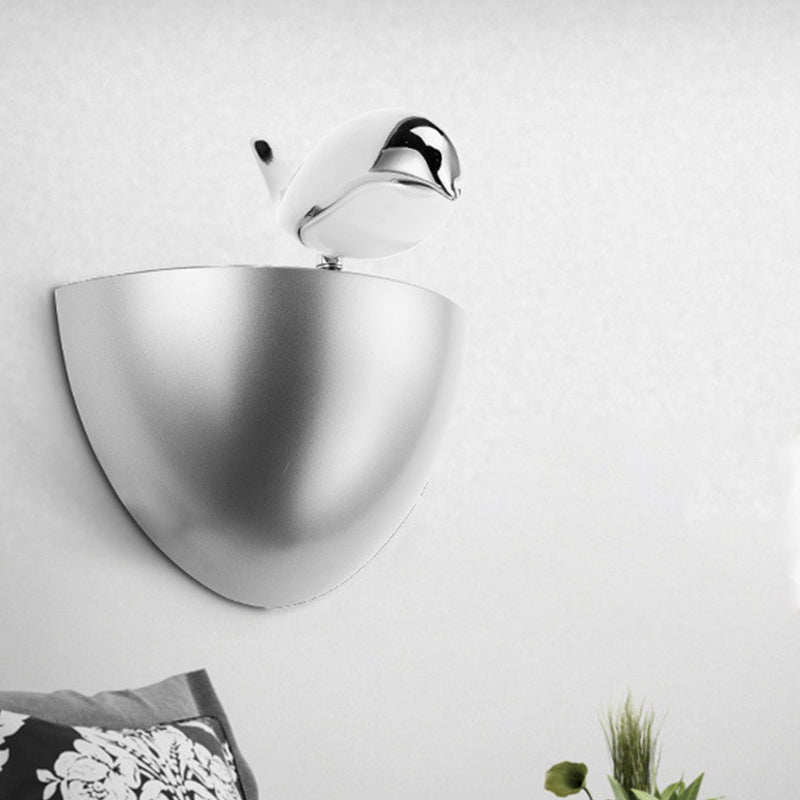 Silver/Gold Birdie Wall Lamp Kids Aluminum LED Sconce Light Fixture with Quarter Sphere Stand