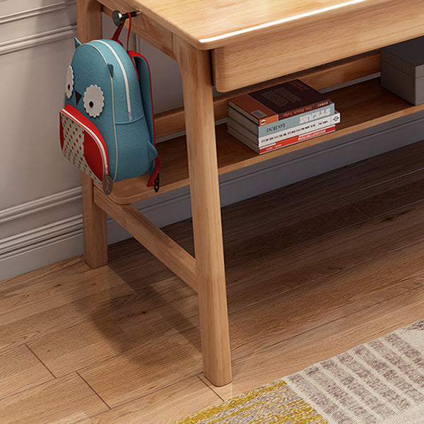 Solid Wood Study Desk Home Table with Storage 2 Drawers and Shelves