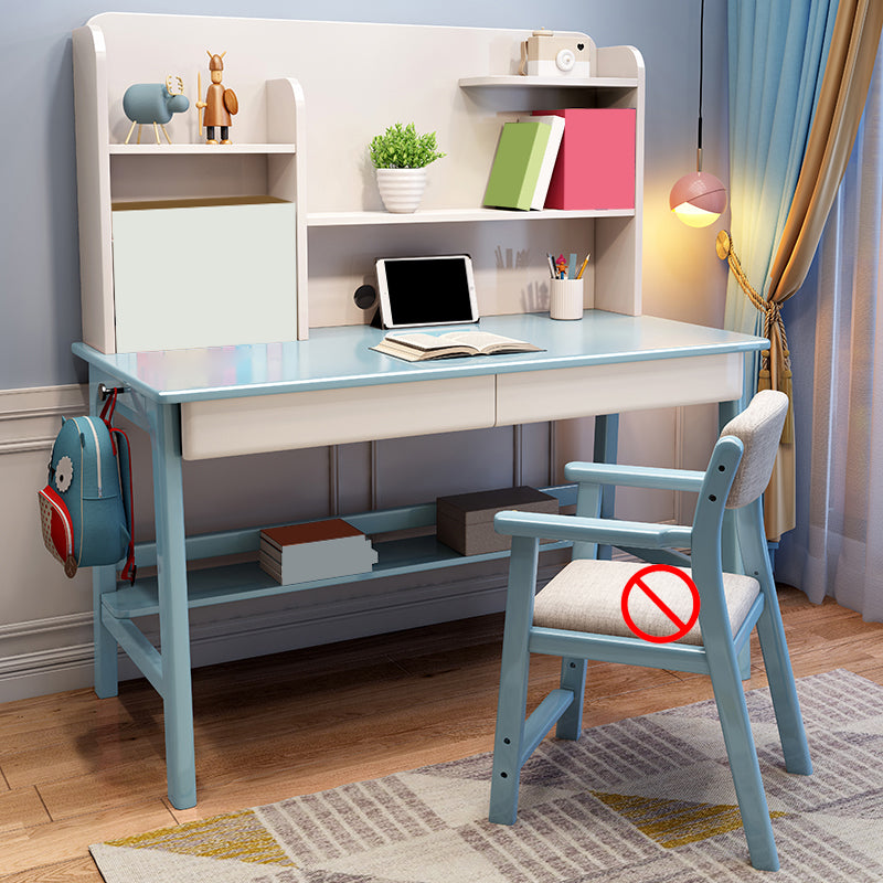 Solid Wood Study Desk Home Table with Storage 2 Drawers and Shelves
