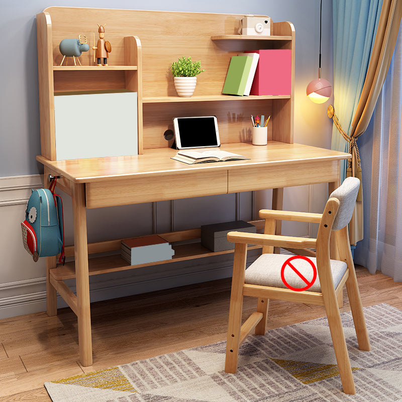 Solid Wood Study Desk Home Table with Storage 2 Drawers and Shelves