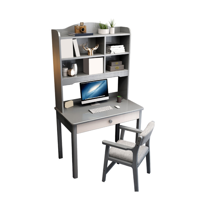 Solid Wood Contemporary Writing Desk with Hutch and a Storage Drawer