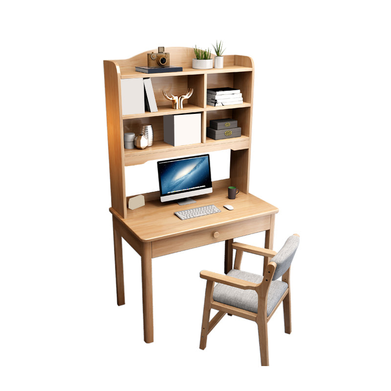 Solid Wood Contemporary Writing Desk with Hutch and a Storage Drawer