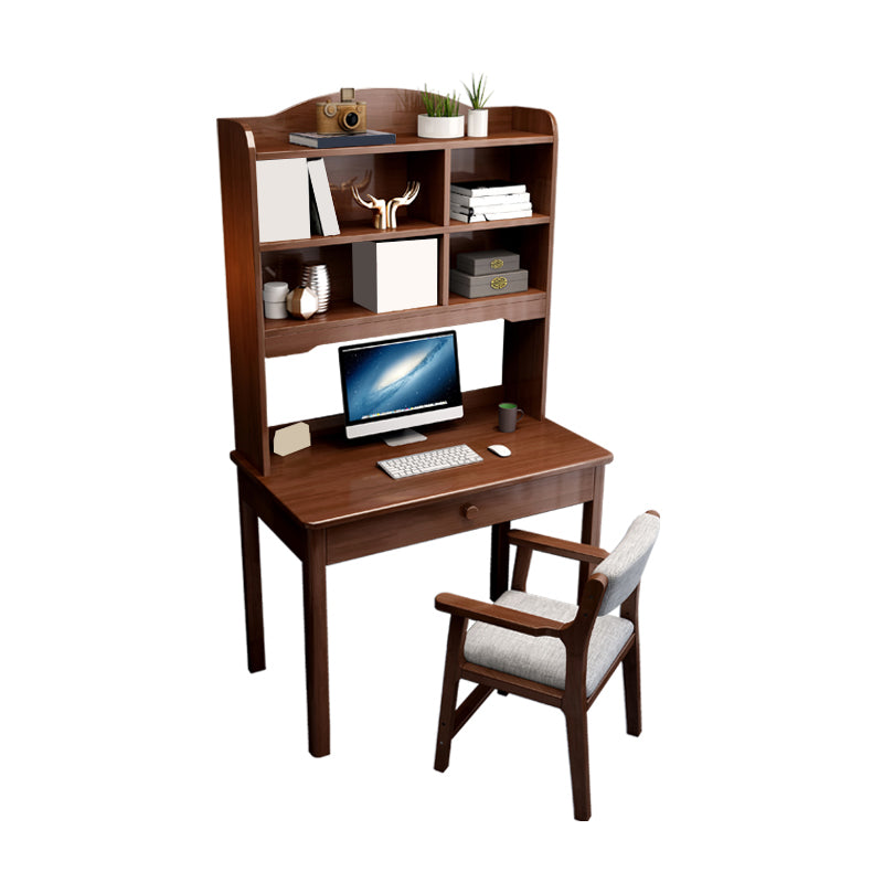 Solid Wood Contemporary Writing Desk with Hutch and a Storage Drawer