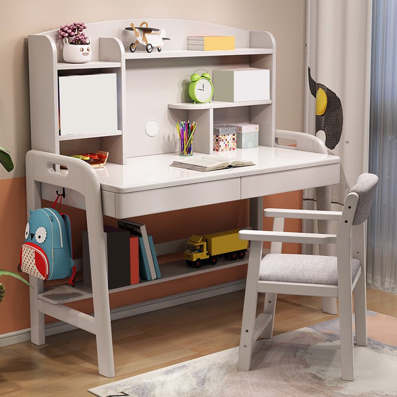 Solid Wood Kids Desk Writing Desk and Chair Set with Drawers Child Desk