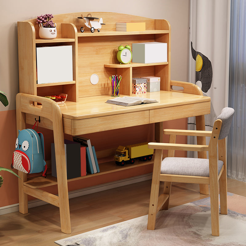 Solid Wood Kids Desk Writing Desk and Chair Set with Drawers Child Desk
