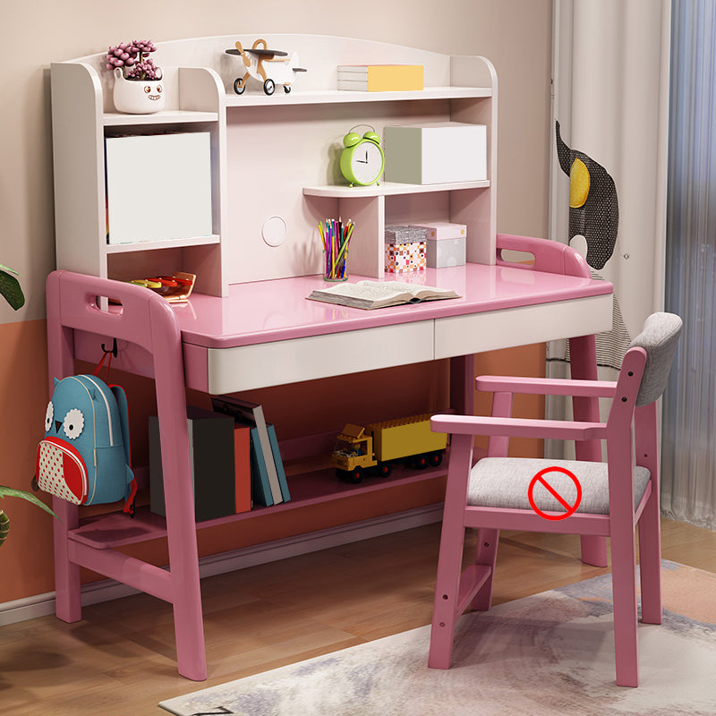 Solid Wood Kids Desk Writing Desk and Chair Set with Drawers Child Desk
