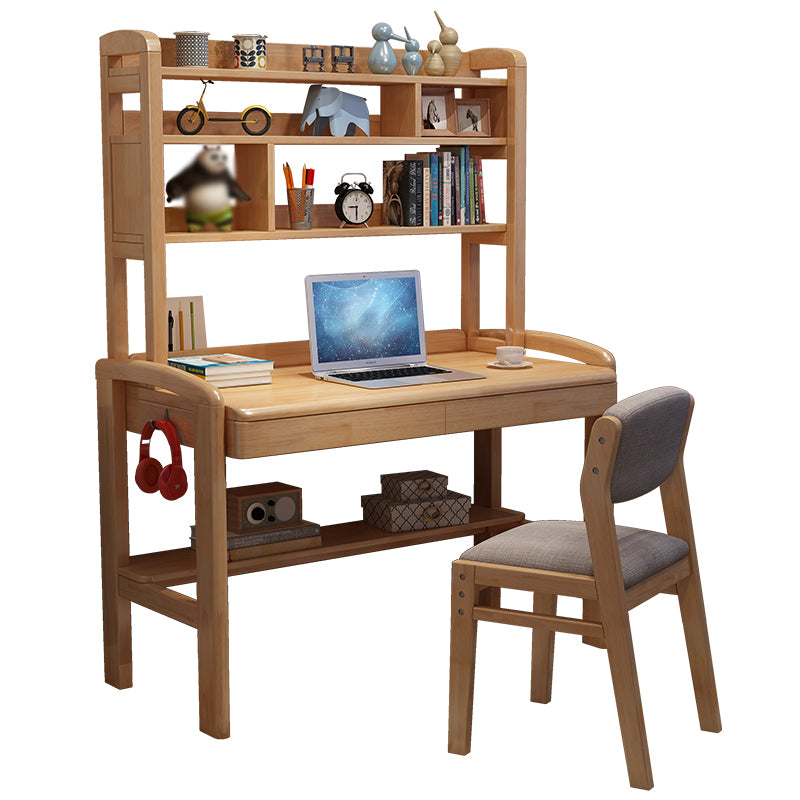 Contemporary Solid Wood Student Table with Storage Shelves and 2 Drawers