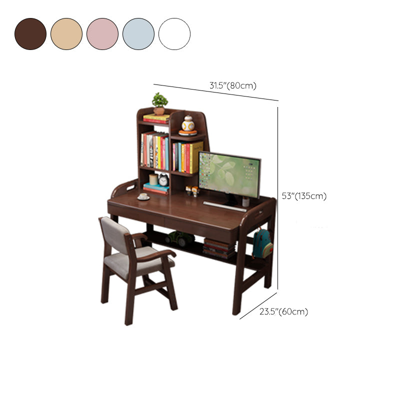 23.62" Width Kids Desks with with Bookshelf Solid Wood Child Desks Writing Desk
