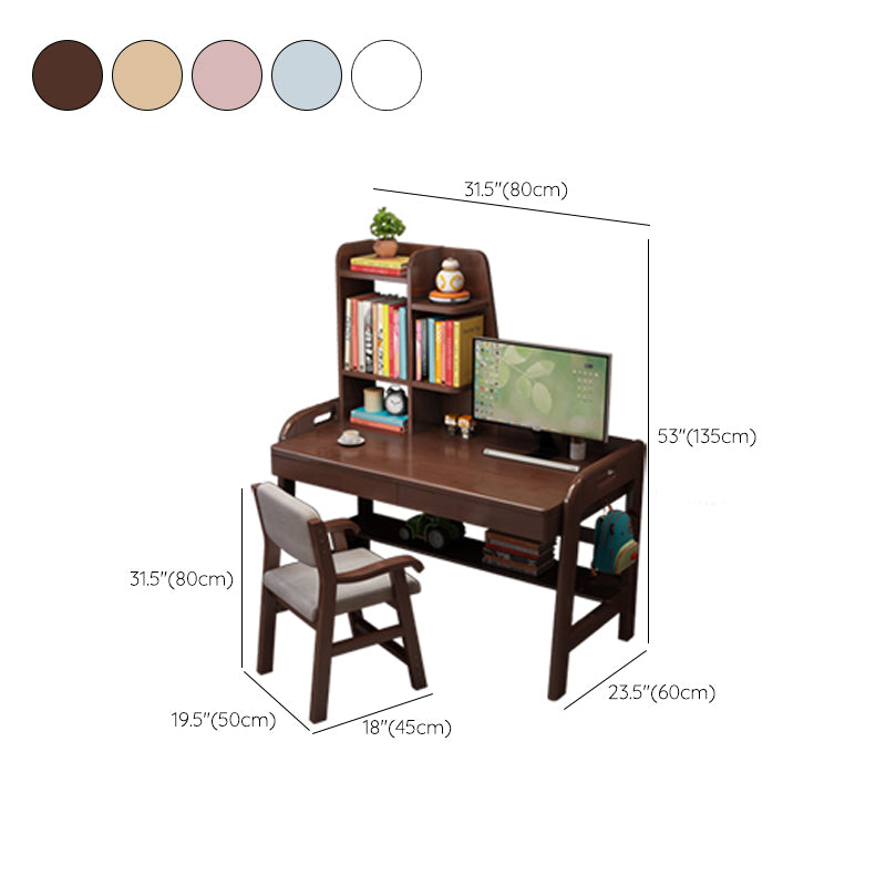 23.62" Width Kids Desks with with Bookshelf Solid Wood Child Desks Writing Desk