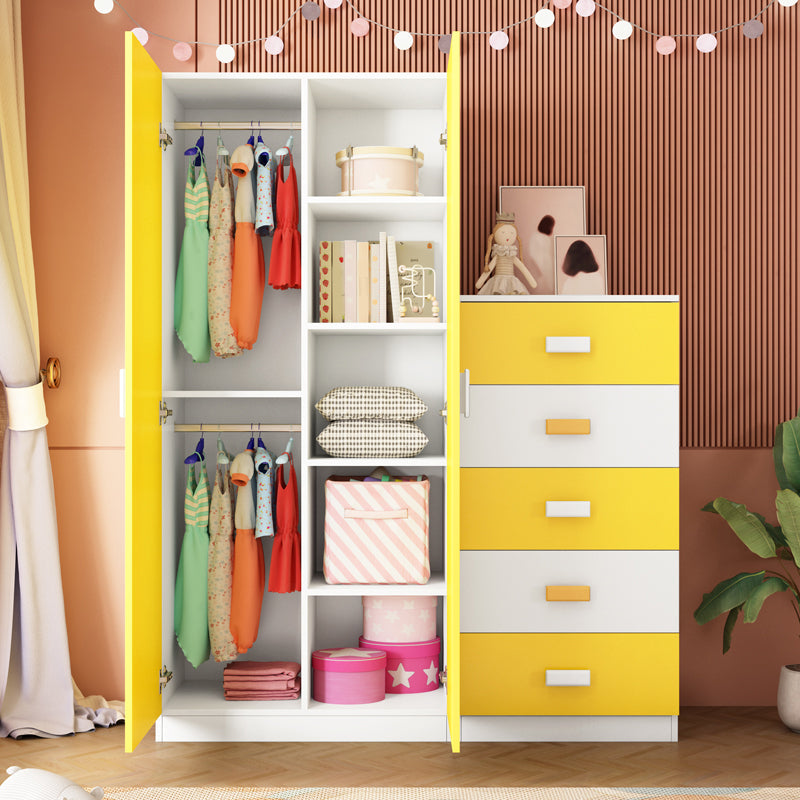 Pink Modern Kid's Wardrobe High Gloss 5-Drawer Coat Locker with Garment Rod