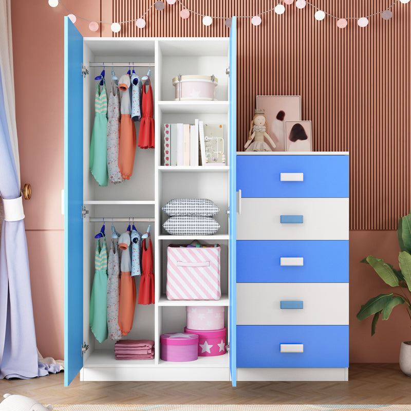 Pink Modern Kid's Wardrobe High Gloss 5-Drawer Coat Locker with Garment Rod