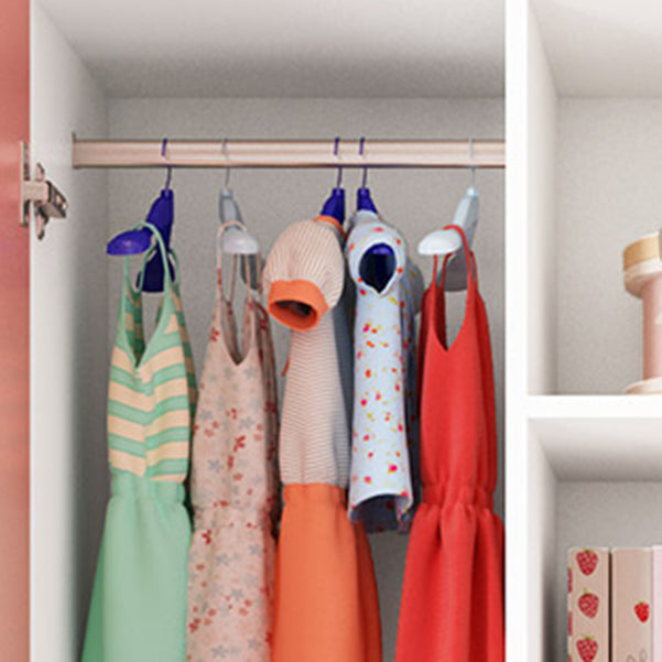 Pink Modern Kid's Wardrobe High Gloss 5-Drawer Coat Locker with Garment Rod