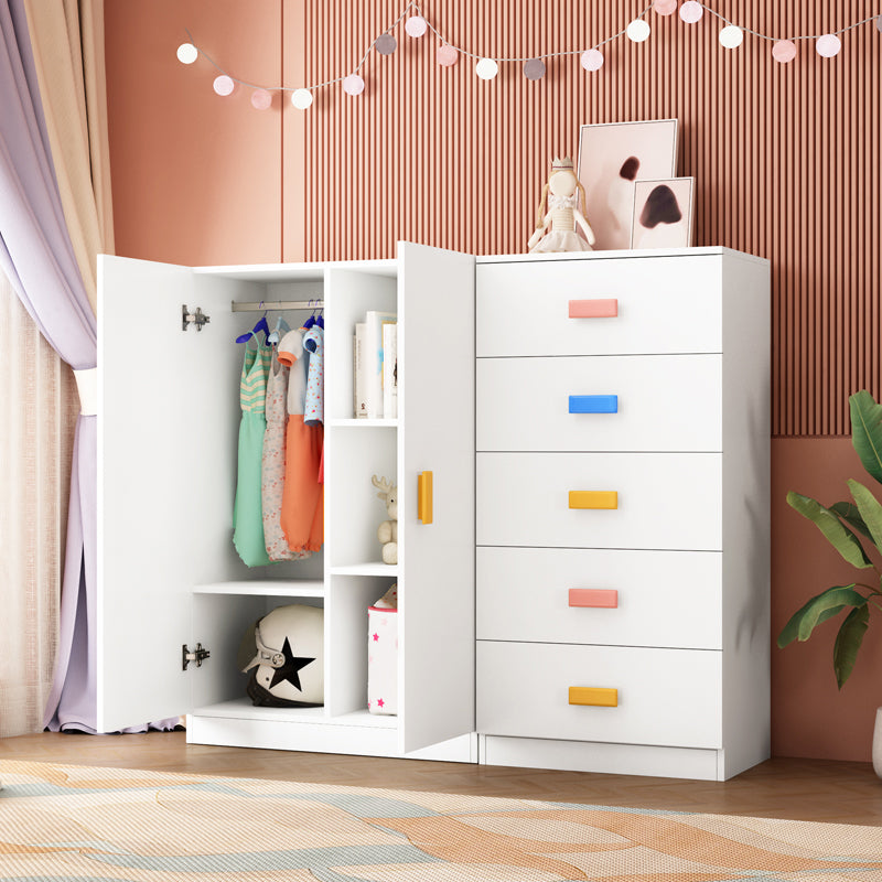 Pink Modern Kid's Wardrobe High Gloss 5-Drawer Coat Locker with Garment Rod