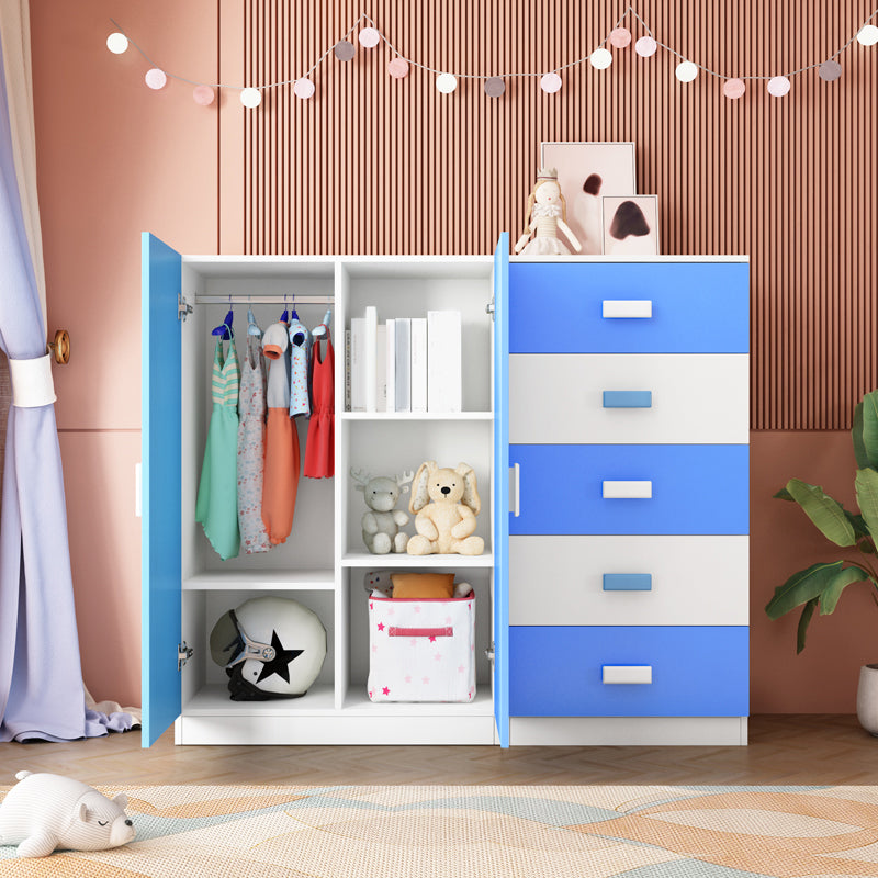 Pink Modern Kid's Wardrobe High Gloss 5-Drawer Coat Locker with Garment Rod