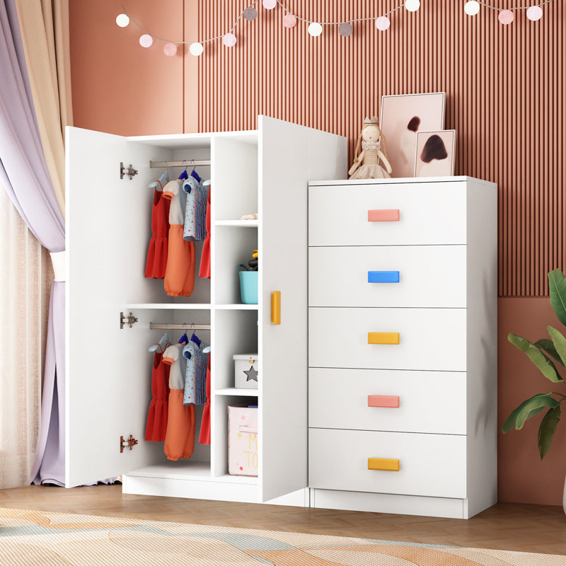 Pink Modern Kid's Wardrobe High Gloss 5-Drawer Coat Locker with Garment Rod